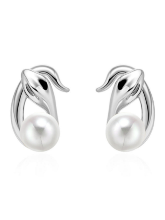 Vintage Metal Snake Pearl Earrings
