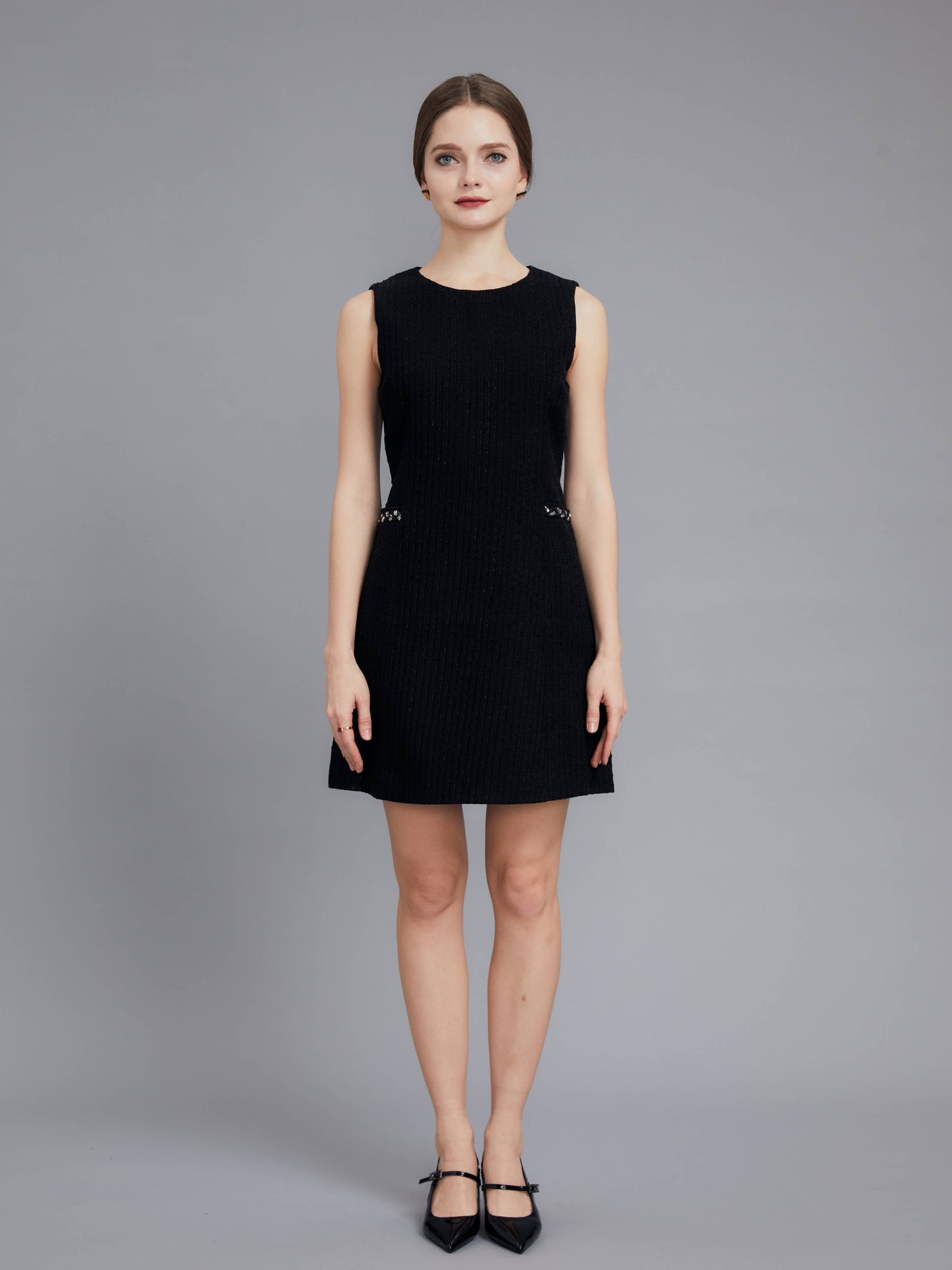 Round Neck Woven Little Black Dress