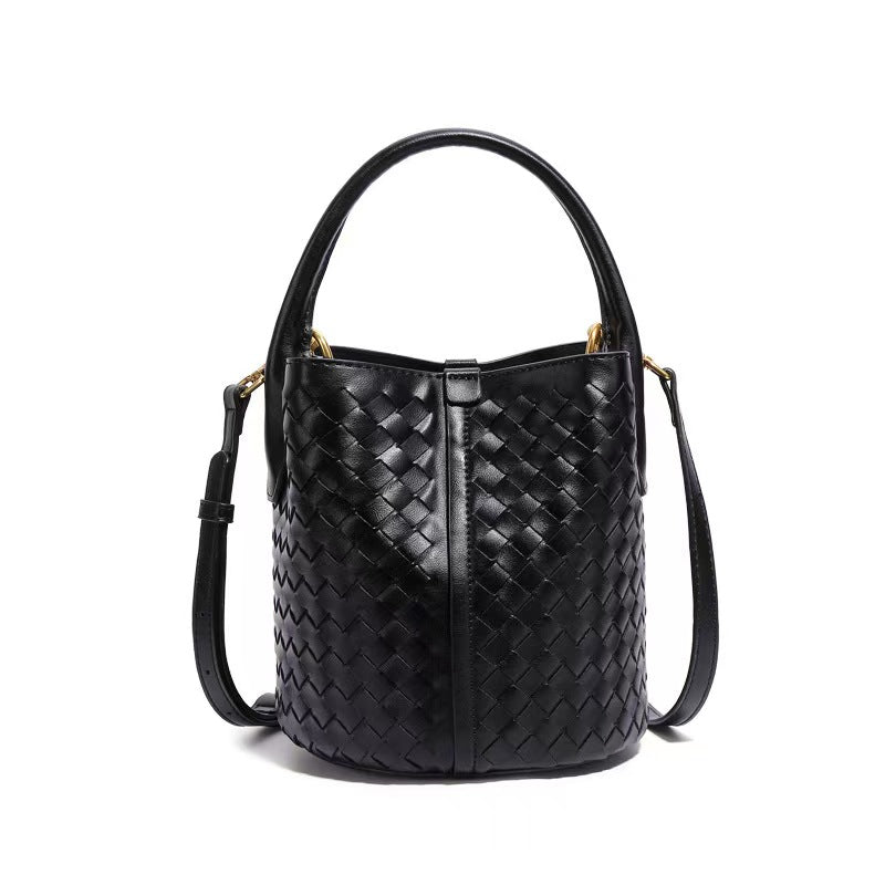 Elegant Woven Leather Bucket Bag