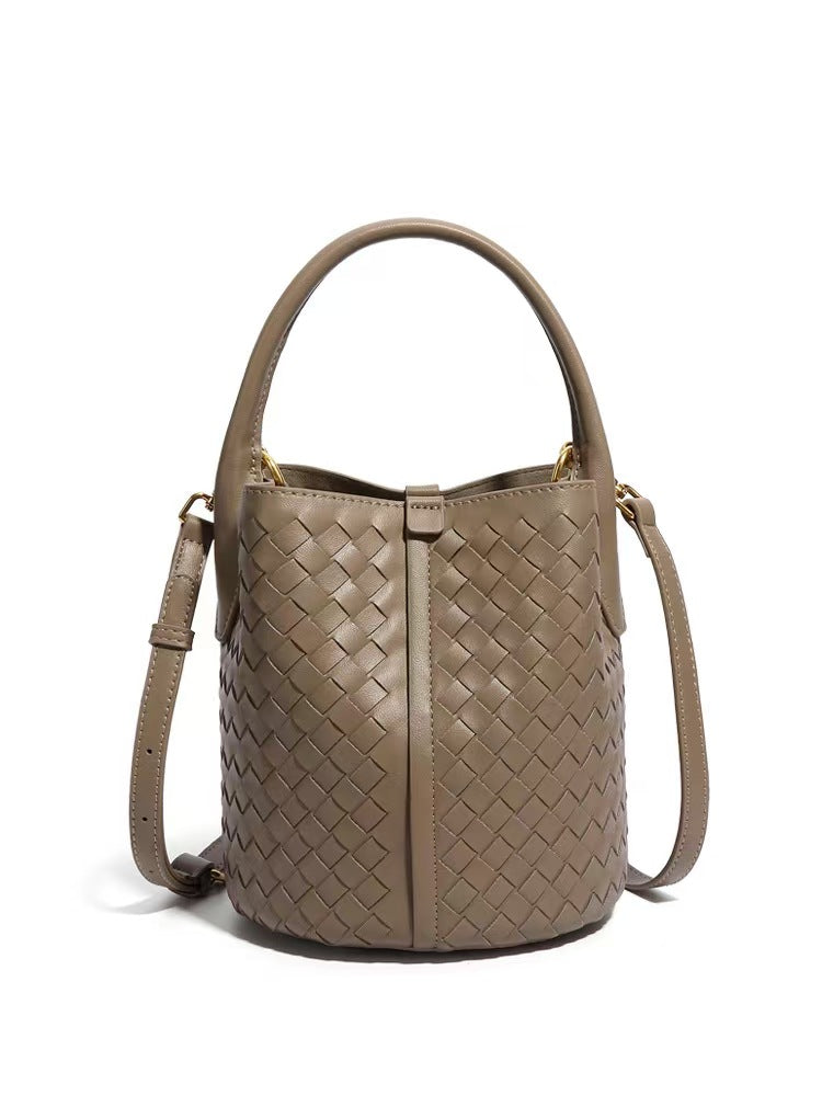 Elegant Woven Leather Bucket Bag