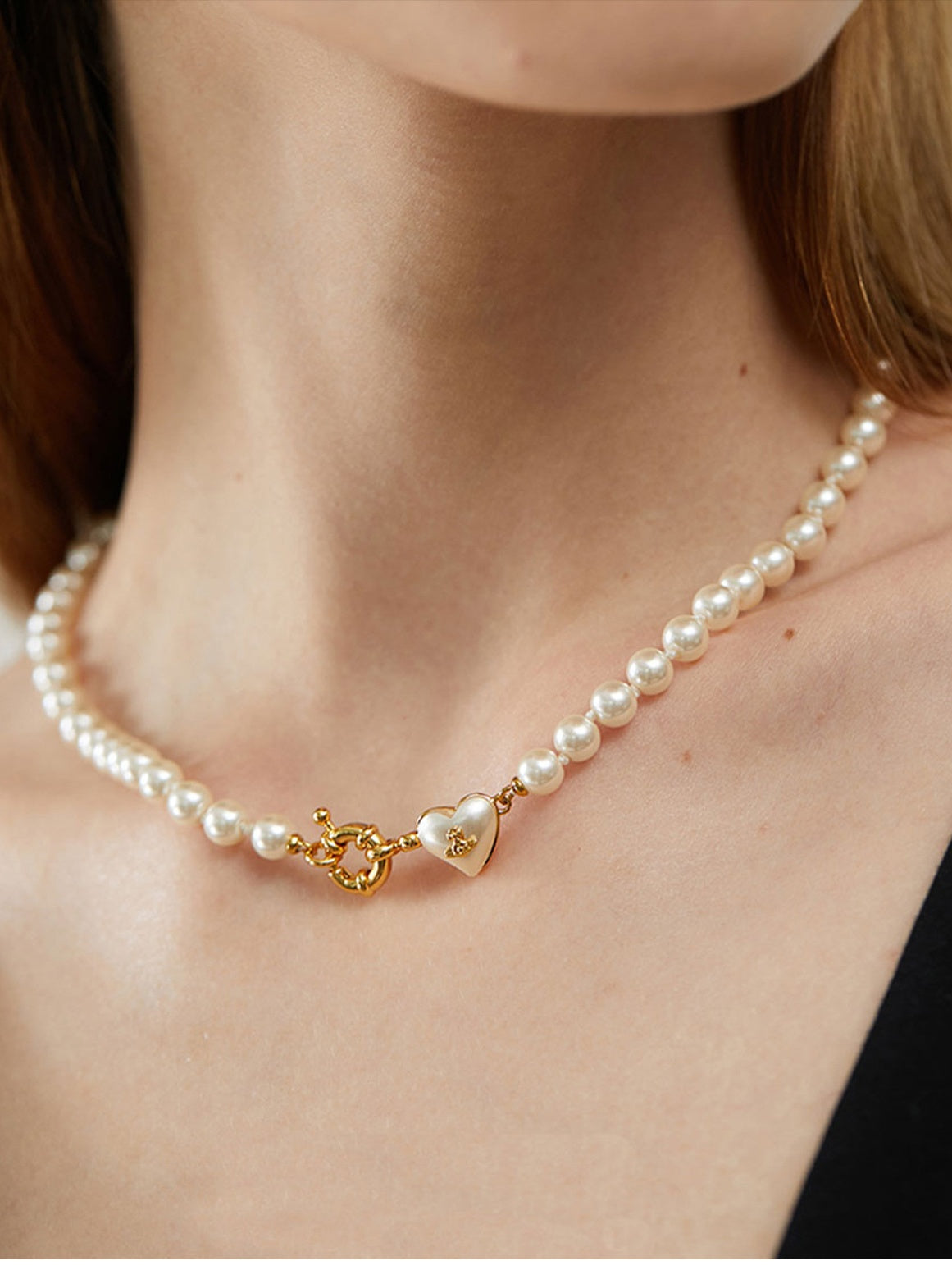 Vintage Heart Saturn Pearl Necklace