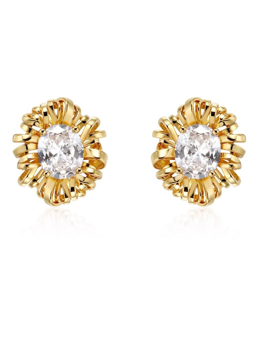 Irregularly Wrapped Zirconia Stud Earrings