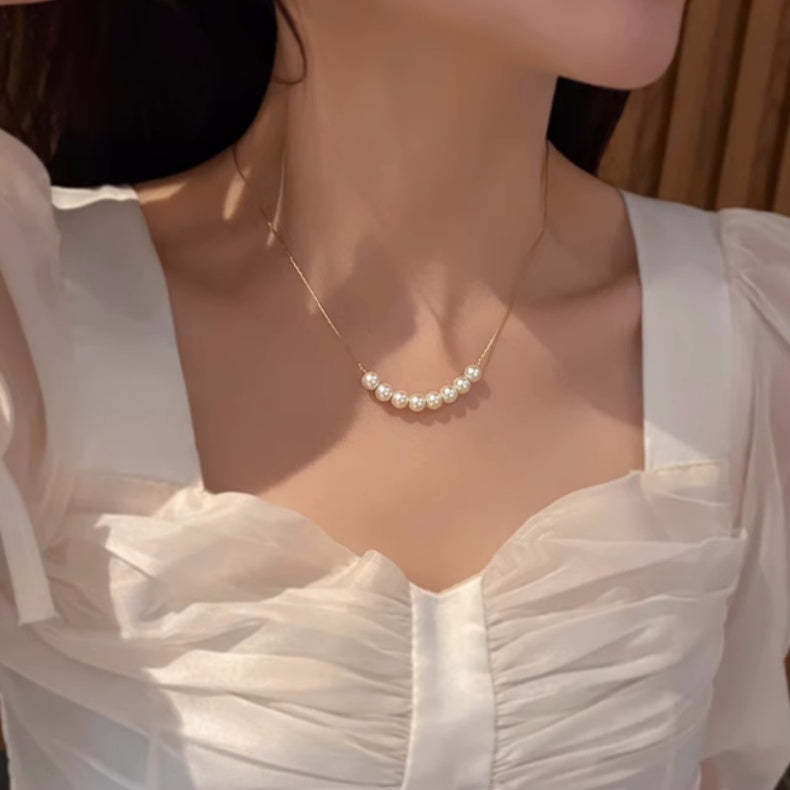 Vintage Smile Pearl Plain Chain Necklace