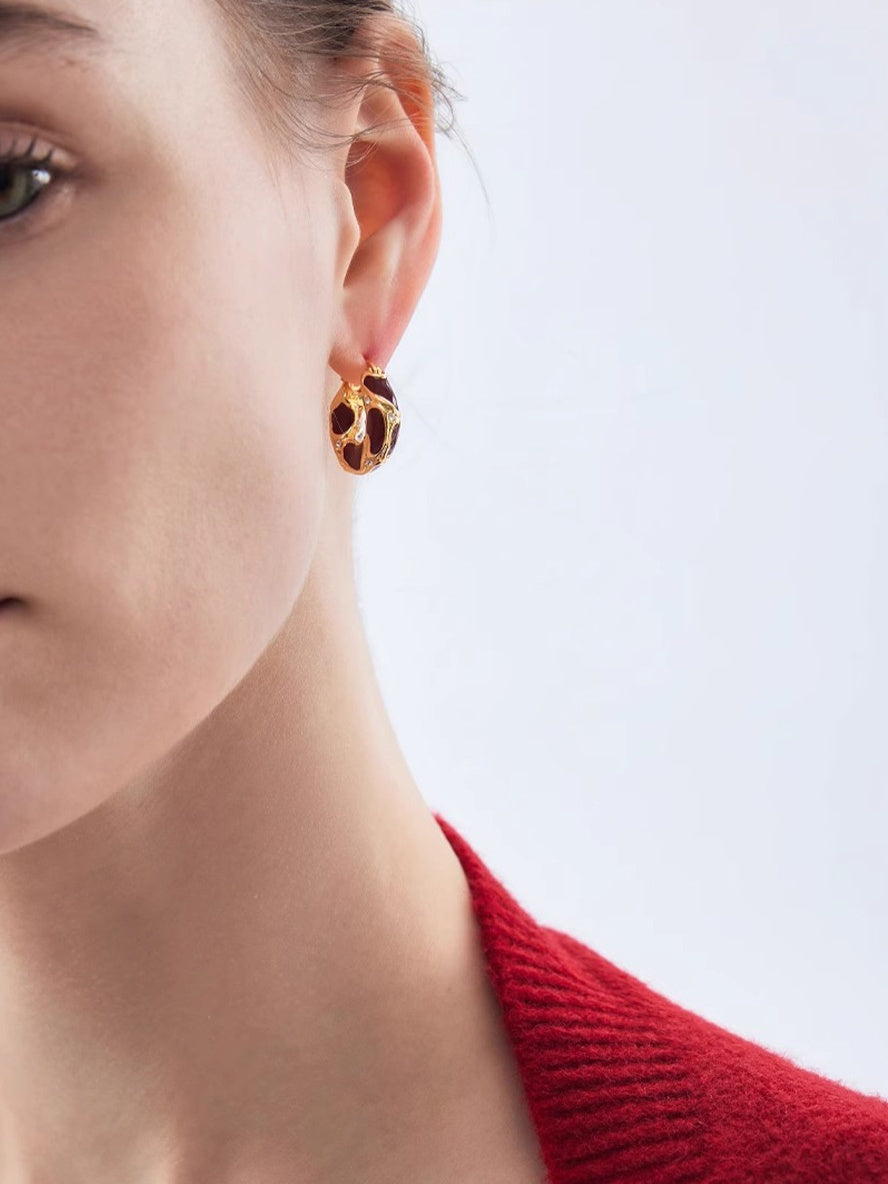 Fall/Winter Red Enamel Drip Glaze Earrings