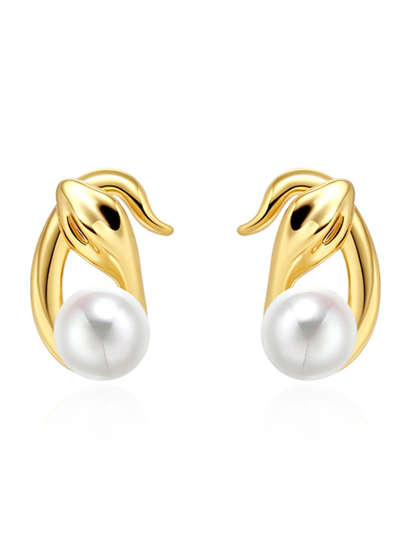 Vintage Metal Snake Pearl Earrings