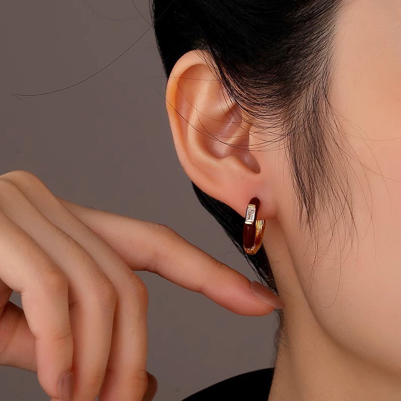 Curry Enamel Drip Glaze Earrings