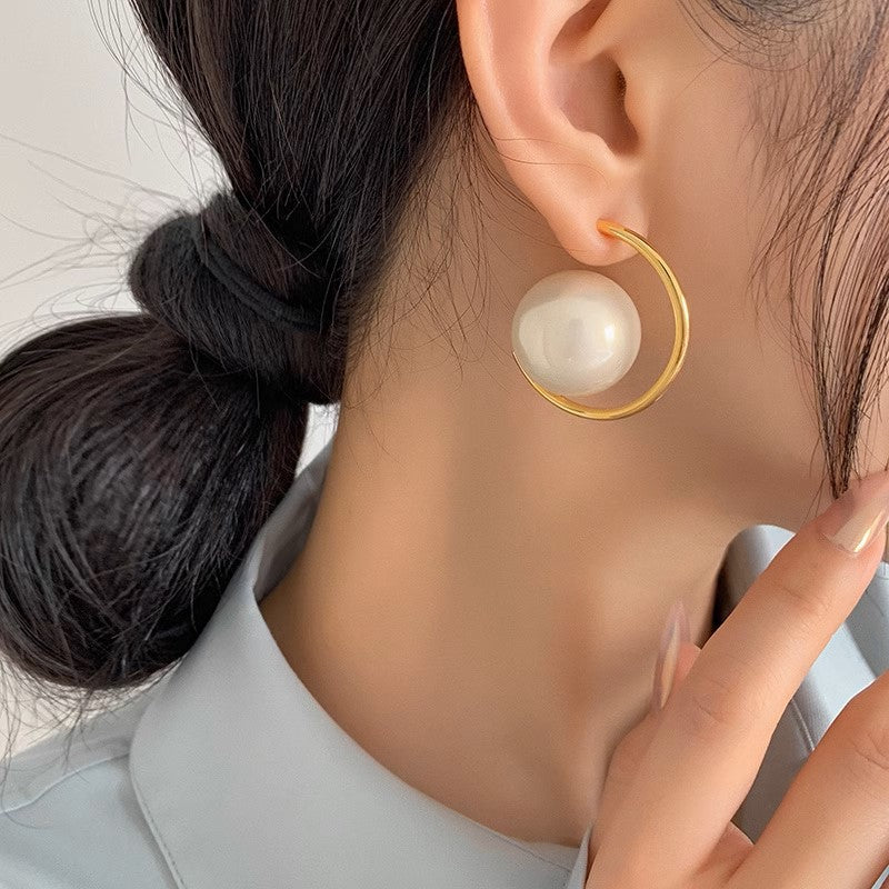 French Vintage Exaggerated Large Pearl Stud Earrings