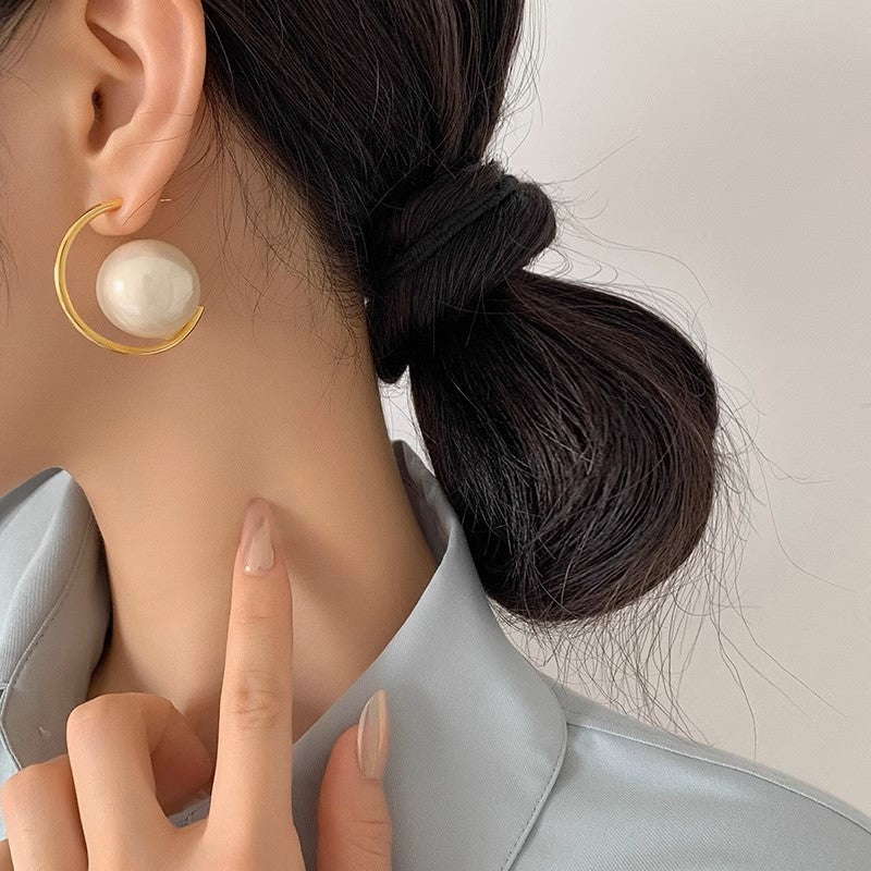 French Vintage Exaggerated Large Pearl Stud Earrings