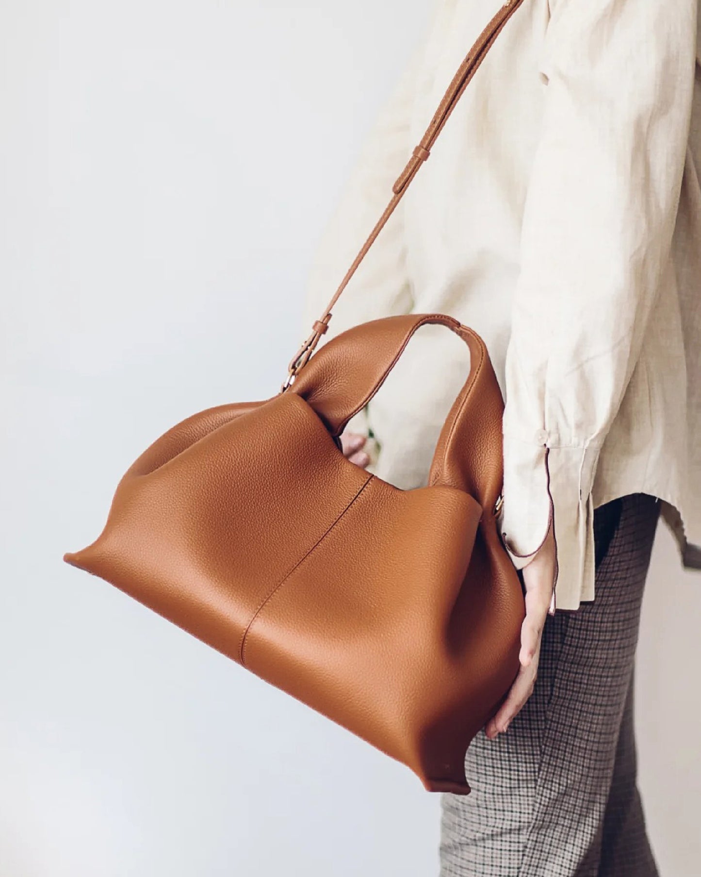 Cloud Luxe Litchi Leather Handbag