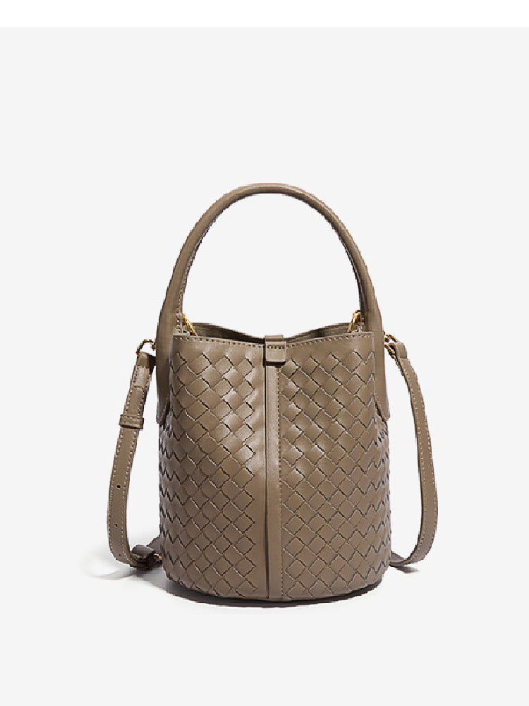 Elegant Woven Leather Bucket Bag
