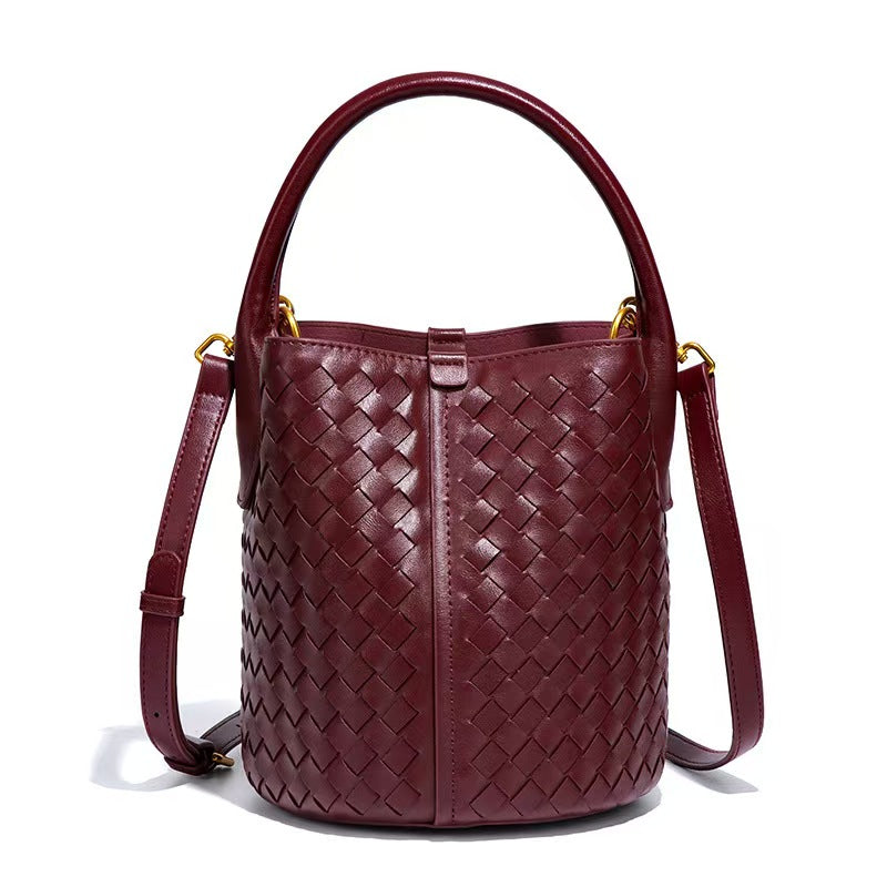 Elegant Woven Leather Bucket Bag