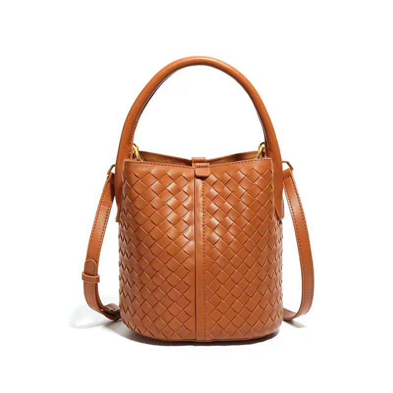 Elegant Woven Leather Bucket Bag
