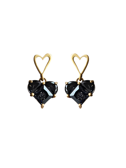 French Vintage Black Peach Heart Crystal Earrings for Women