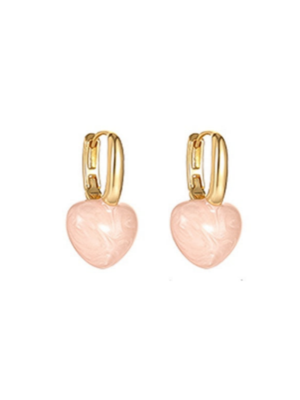 Vintage Enamel Drip Glaze Pink Heart Earrings