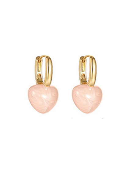 Vintage Enamel Drip Glaze Pink Heart Earrings