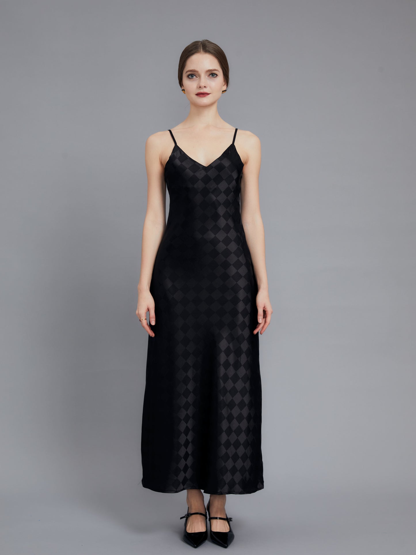 Black Acetate Diamond Halter Dress