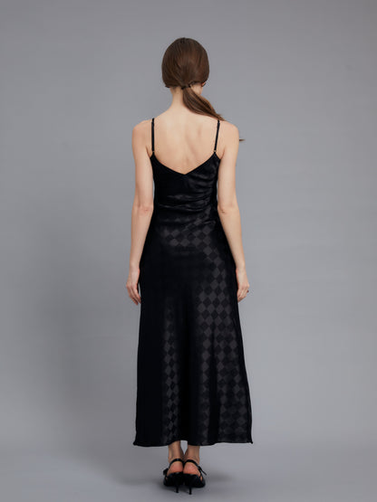 Black Acetate Diamond Halter Dress