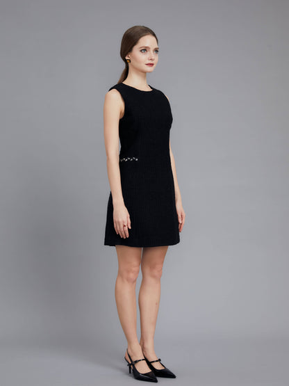 Round Neck Woven Little Black Dress