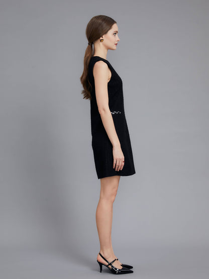 Round Neck Woven Little Black Dress