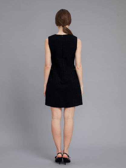 Round Neck Woven Little Black Dress