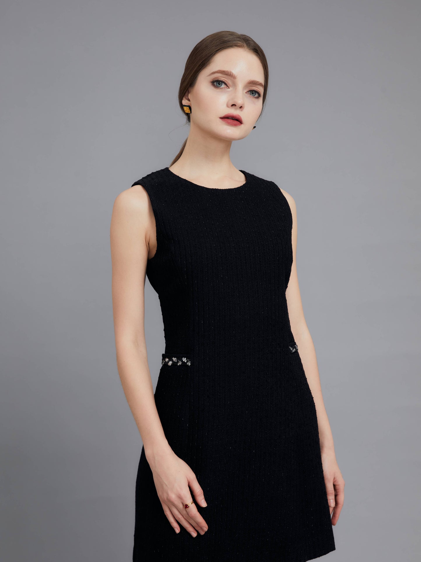 Round Neck Woven Little Black Dress