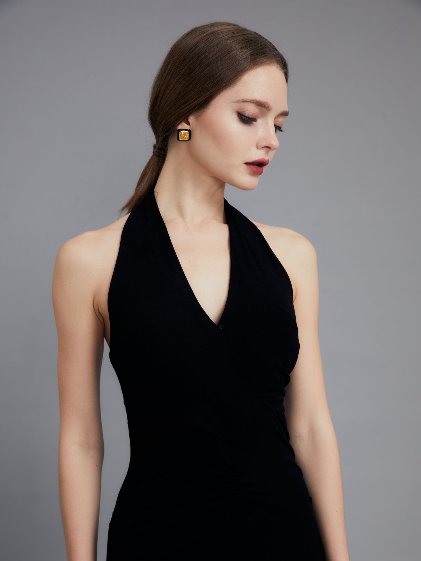 Black v-neck split dress