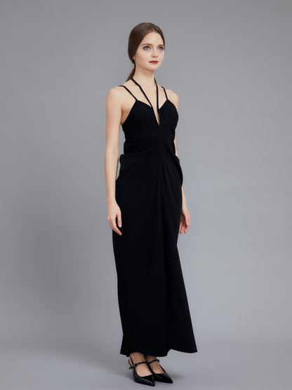 Neckless Backless Black Maxi Dress