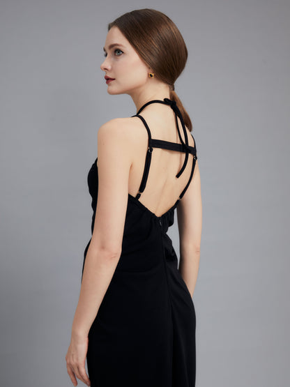 Neckless Backless Black Maxi Dress