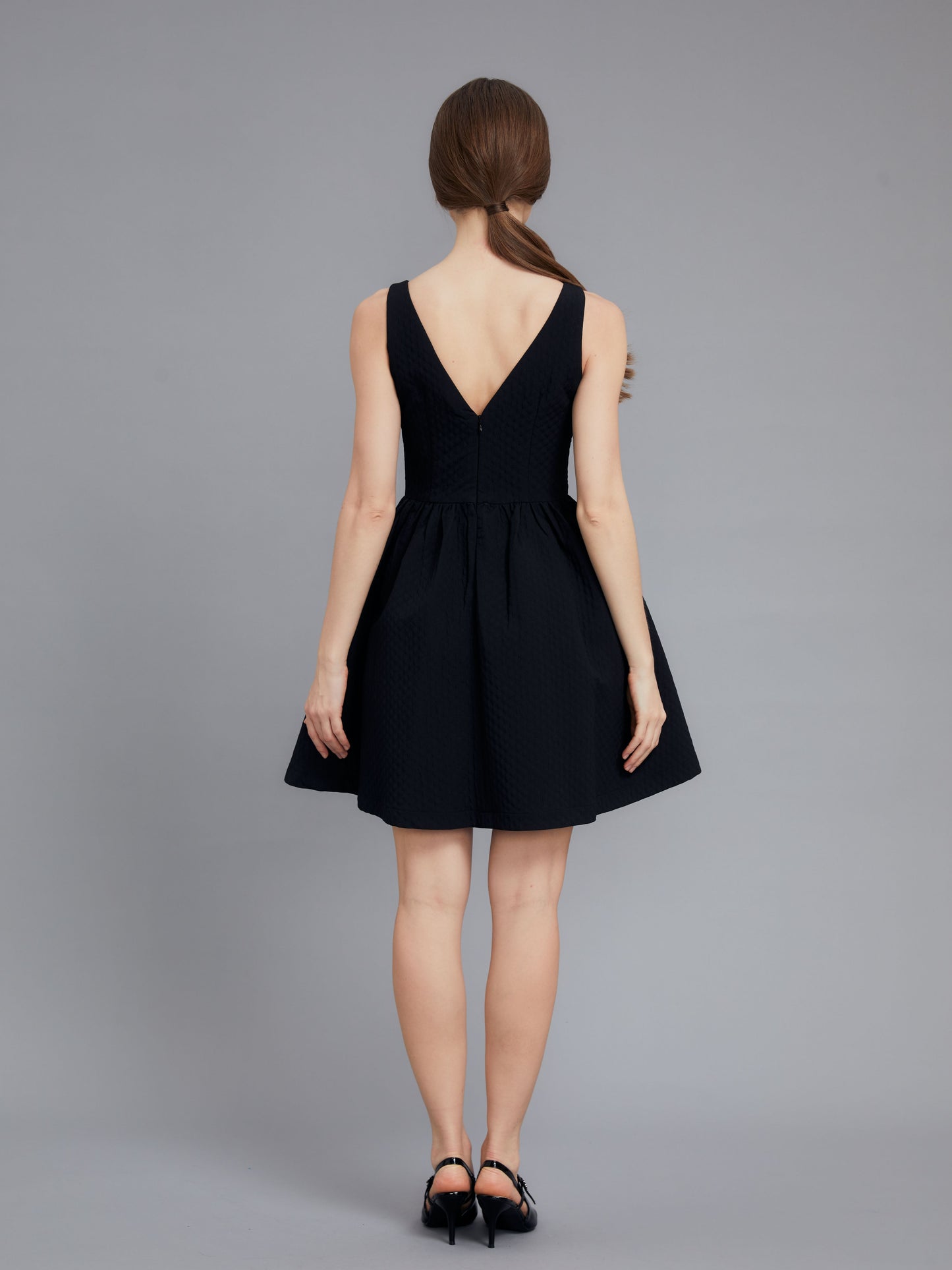 Cotton linen v-neck little black dress