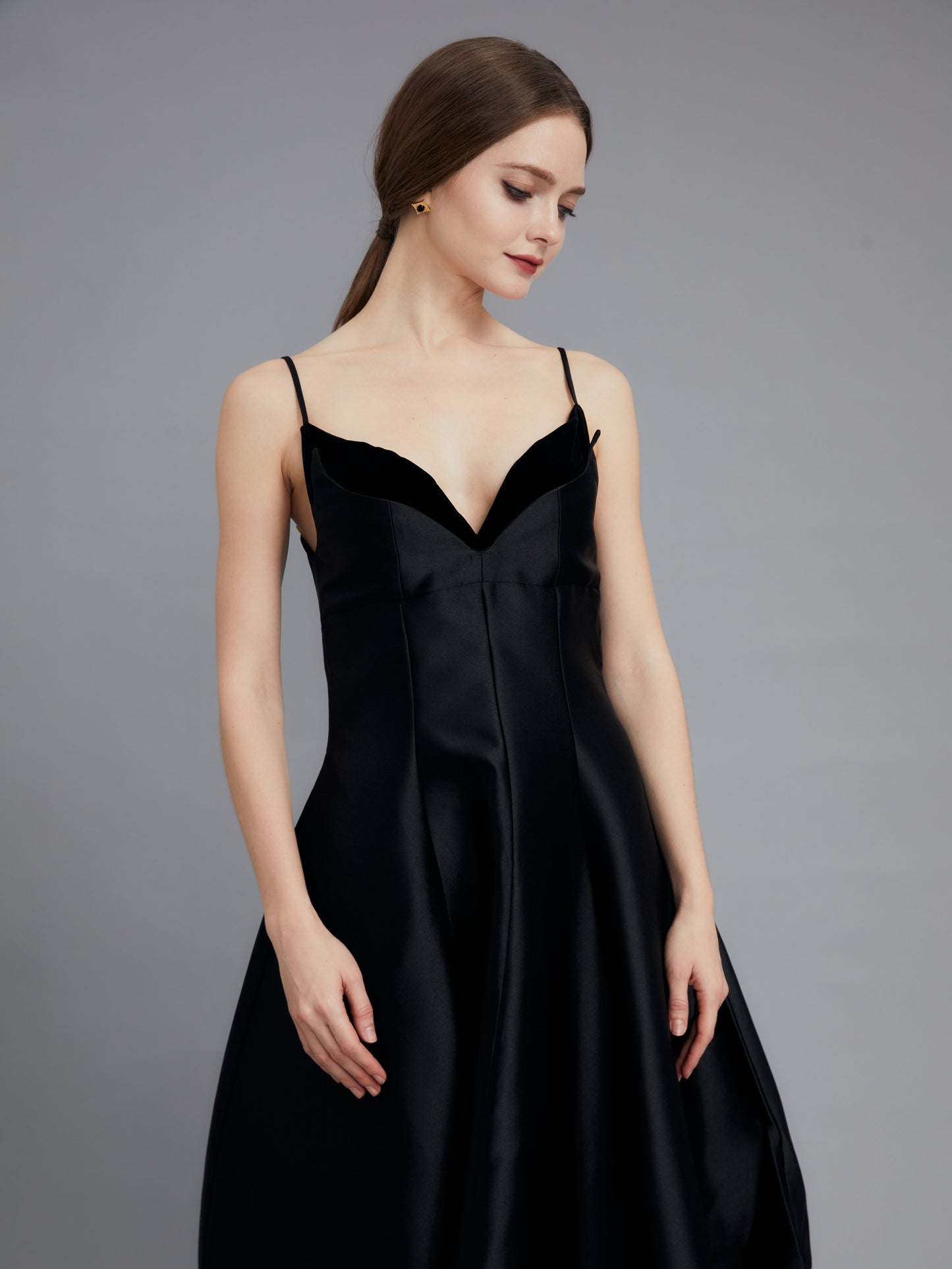 Satin low neck backless halter dress