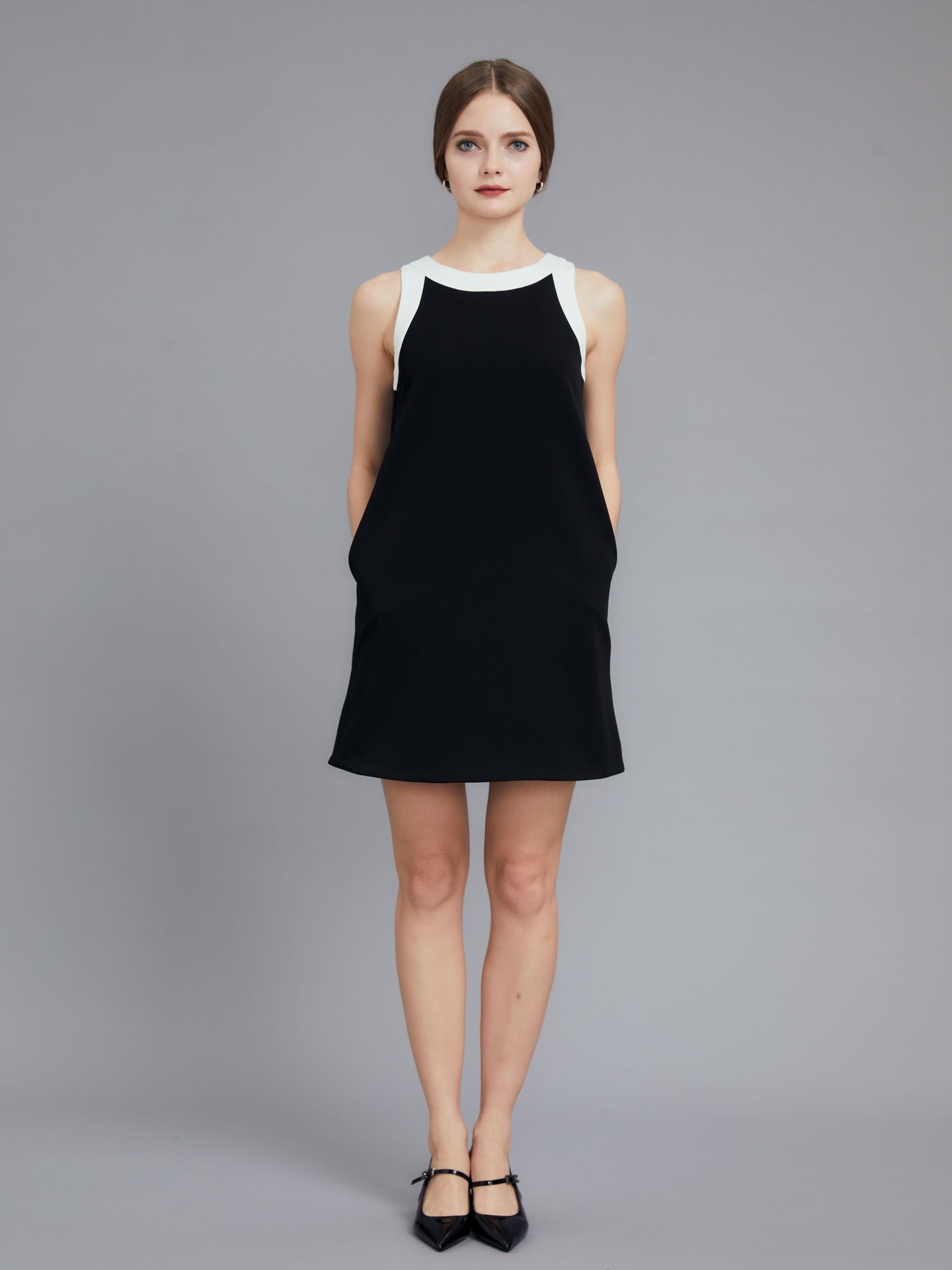 White Trimmed Neckline Black Dress