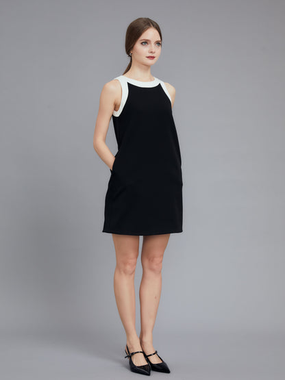 White Trimmed Neckline Black Dress