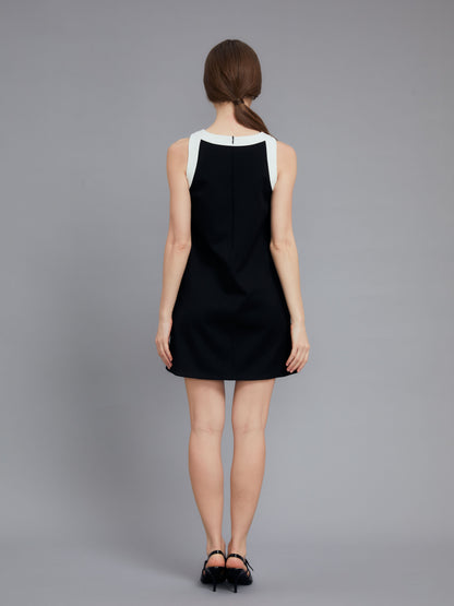 White Trimmed Neckline Black Dress