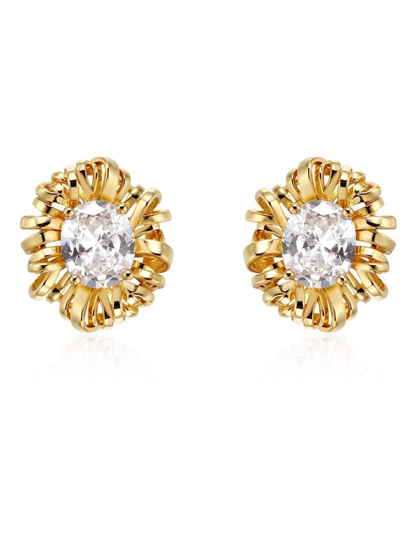 Irregularly Wrapped Zirconia Stud Earrings