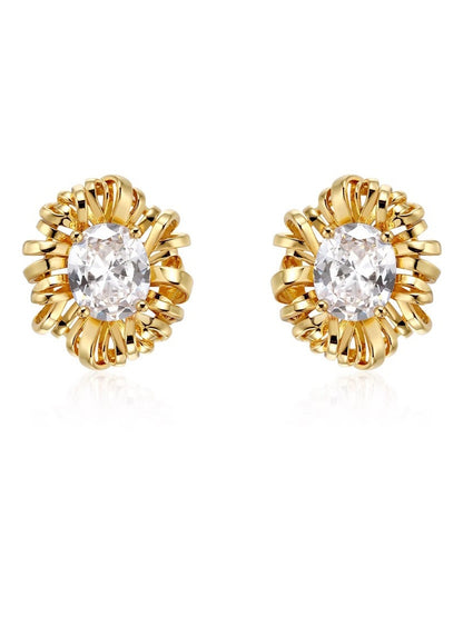 Irregularly Wrapped Zirconia Stud Earrings