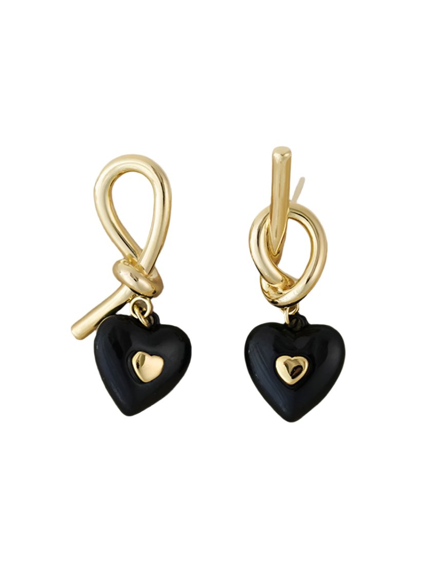 Knotted Black Heart Stud Earrings