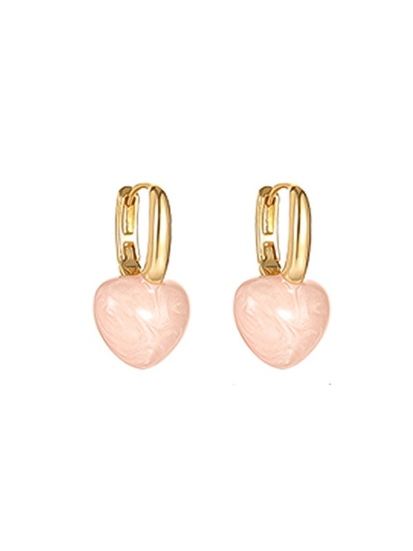 Vintage Enamel Drip Glaze Pink Heart Earrings