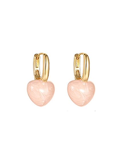 Vintage Enamel Drip Glaze Pink Heart Earrings