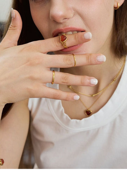 Natural Carnelian Heart Ring