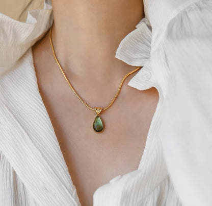 Olive Green Teardrop Pendant Necklace