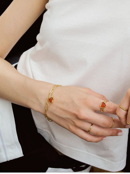 Natural Carnelian Heart Ring