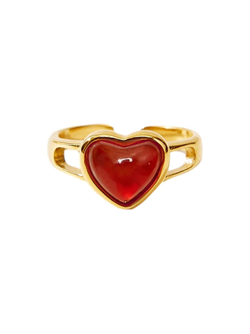 Natural Carnelian Heart Ring