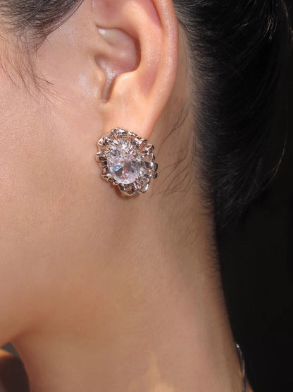 Irregularly Wrapped Zirconia Stud Earrings