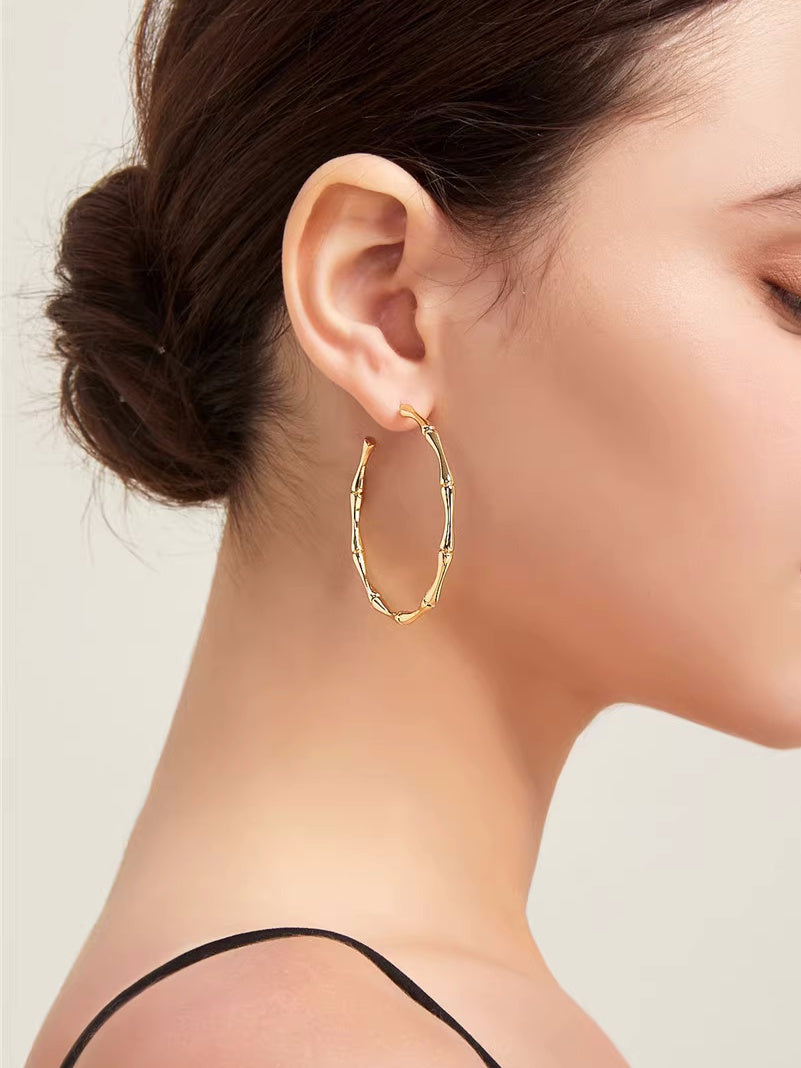 Bamboo Large Circle Hoop Earrings