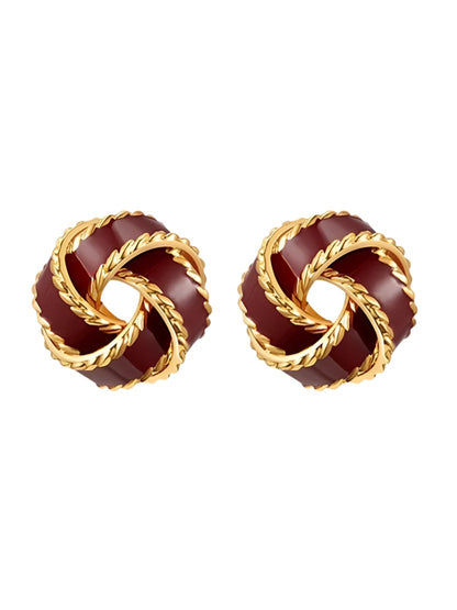 French Vintage Concentric Knot Burgundy Earrings