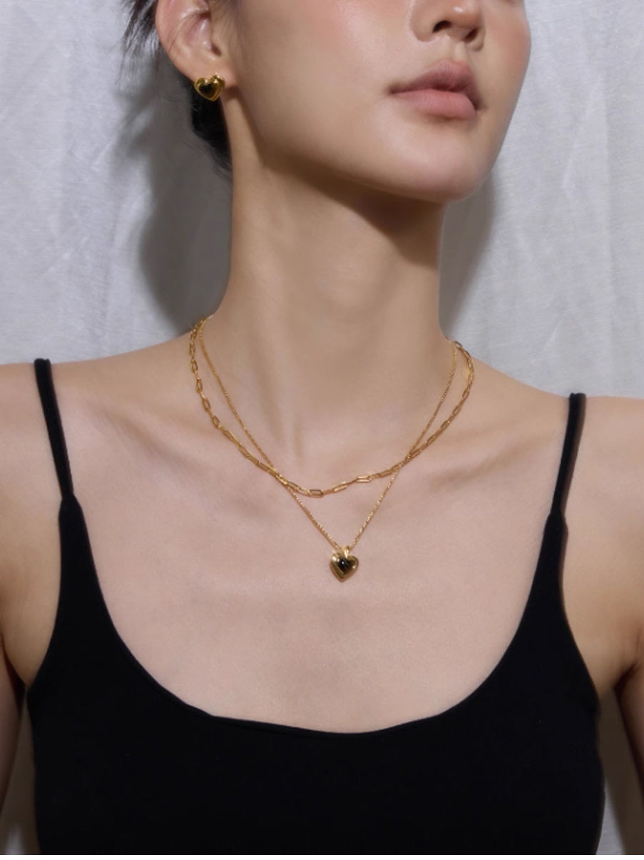 Double Layered Onyx Heart Necklace