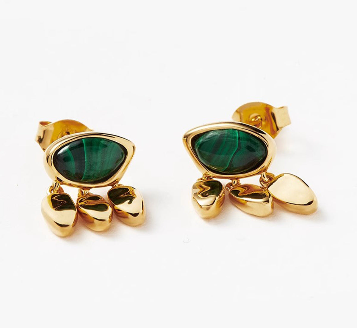 Lava Malachite Small Gold Leaf Earrings