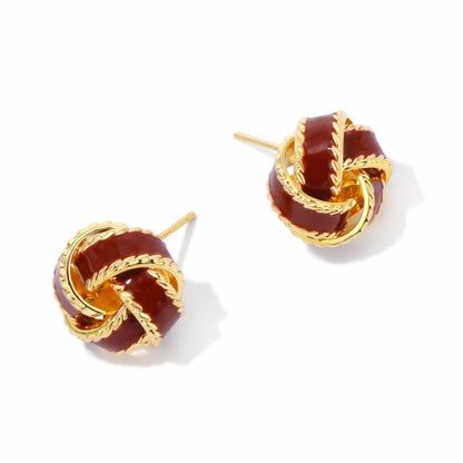 French Vintage Concentric Knot Burgundy Earrings