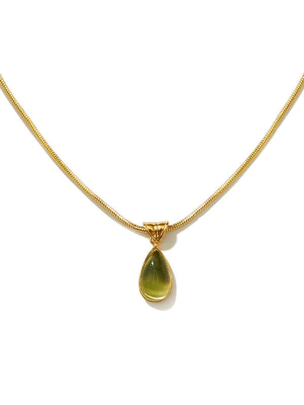 Olive Green Teardrop Pendant Necklace