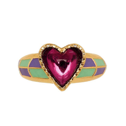 French Vintage Purple Eye Heart Ring